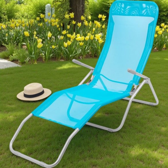 Strend Pro Jamaica napozóágy, 140 x 60 x 95 cm, türkiz, összecsukható fémvázas kialakítás, állítható pozícióval, légáteresztő hálós fekvőfelülettel