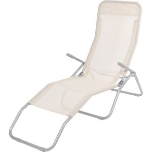 Strend Pro Jamaica napozóágy, 140 x 60 x 95 cm, bézs, összecsukható fémvázas kialakítás, állítható pozícióval, légáteresztő hálós fekvőfelülettel