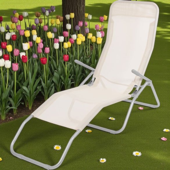 Strend Pro Jamaica napozóágy, 140 x 60 x 95 cm, bézs, összecsukható fémvázas kialakítás, állítható pozícióval, légáteresztő hálós fekvőfelülettel
