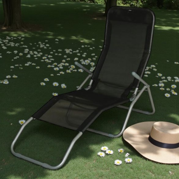Strend Pro Jamaica napozóágy, 140 x 60 x 95 cm, fekete, összecsukható fémvázas kialakítás, állítható pozícióval, légáteresztő hálós fekvőfelülettel