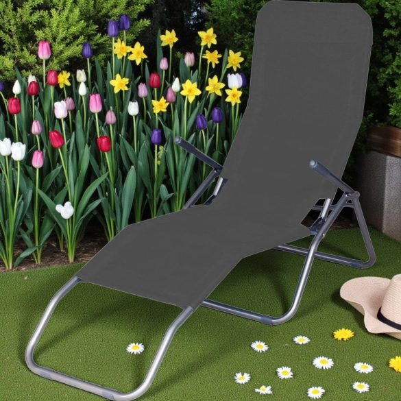 Strend Pro Jamaica napozóágy, 140 x 60 x 95 cm, sötétszürke, összecsukható fémvázas kialakítás, állítható pozícióval, légáteresztő hálós fekvőfelülettel