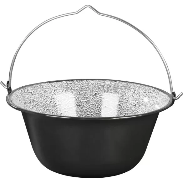 Bogrács, MagicHome, 12 l, 39,8 × 18 cm, fekete-szürke, zománcozott acél, gulyáshoz, nyílt tűzre akasztható, fedő nélkül
