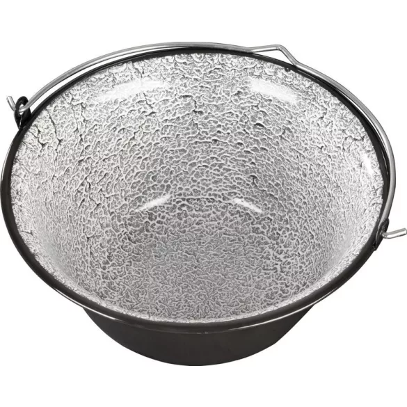 Bogrács, MagicHome, 12 l, 39,8 × 18 cm, fekete-szürke, zománcozott acél, gulyáshoz, nyílt tűzre akasztható, fedő nélkül