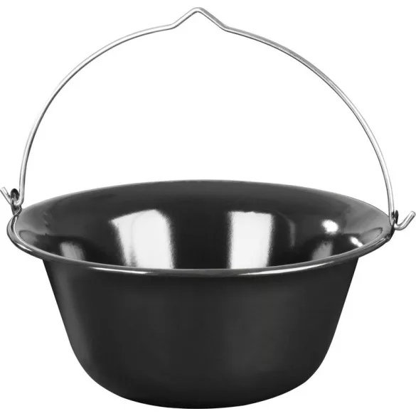 Bogrács, MagicHome, 12 l, 39,8 × 18 cm, fekete, zománcozott acél, gulyáshoz, nyílt tűzre akasztható, fedő nélkül
