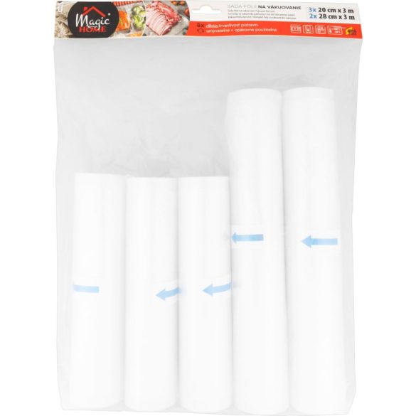 Vákuumfólia tekercs készlet, MagicHome, 20 x 300 cm (3 db) + 28 x 300 cm (2 db), vákuumozó gépekhez, univerzális, erős és tartós