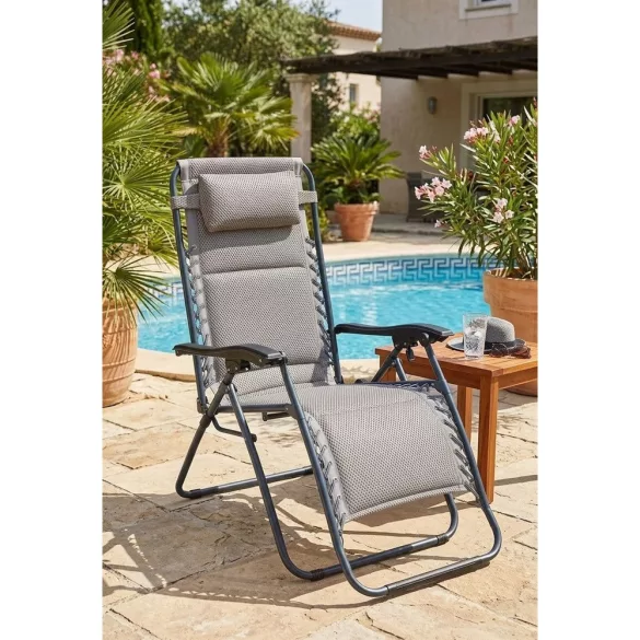 Napozóágy, ST Leisure Equipment Carolina, 160 x 60 x 110 cm, szürke, állítható pozícióval, fémvázas kialakítás, légáteresztő hálós fekvőfelülettel