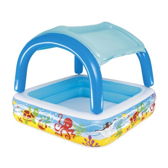 Bestway® 52192 medence, Coral reef, felfújható gyermekmedence tetővel, 1,47 x 1,47 x 1,22 m