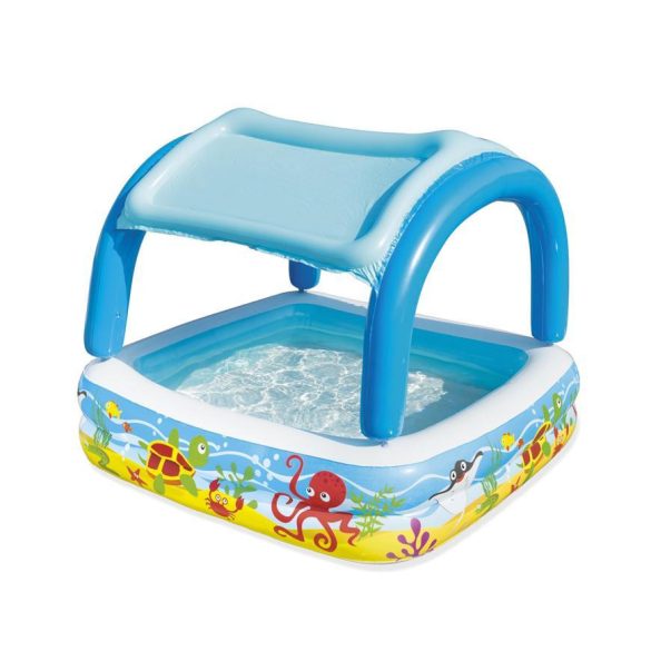 Bestway® 52192 medence, Coral reef, felfújható gyermekmedence tetővel, 1,47 x 1,47 x 1,22 m