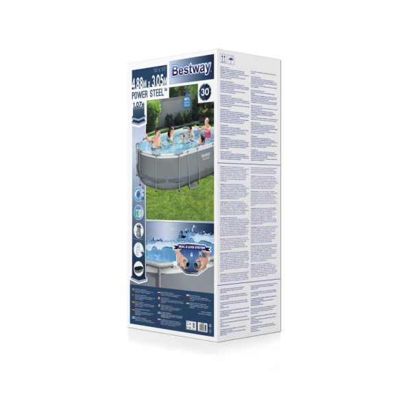 Bestway® Power Steel™ medence, 56448, szűrő, szivattyú, létra, ponyva, adagoló, 4,88 x 3,05 x 1,07 m
