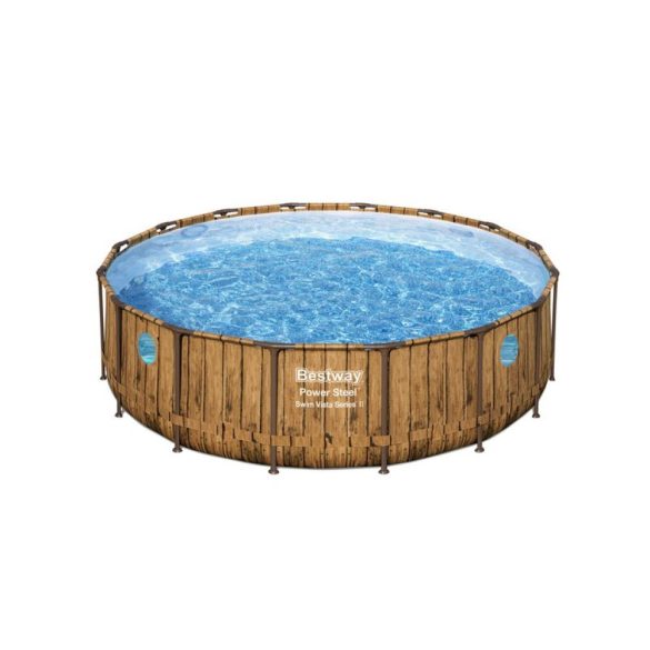 BESTWAY Power Steel Vista csővázas medence szett, 488 x 122 cm, papírszűrős, létrával, ChemConnect adagolóval, takaróponyvával (56725)