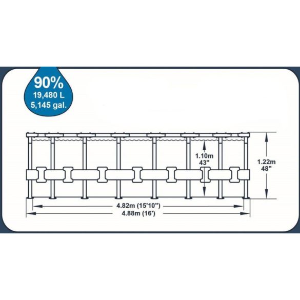 BESTWAY Power Steel Vista csővázas medence szett, 488 x 122 cm, papírszűrős, létrával, ChemConnect adagolóval, takaróponyvával (56725)