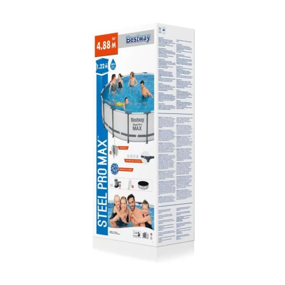 BESTWAY Steel Pro Max csővázas medence szett, 488 x 122 cm, papírszűrős, létrával, takaróponyvával (5612Z)