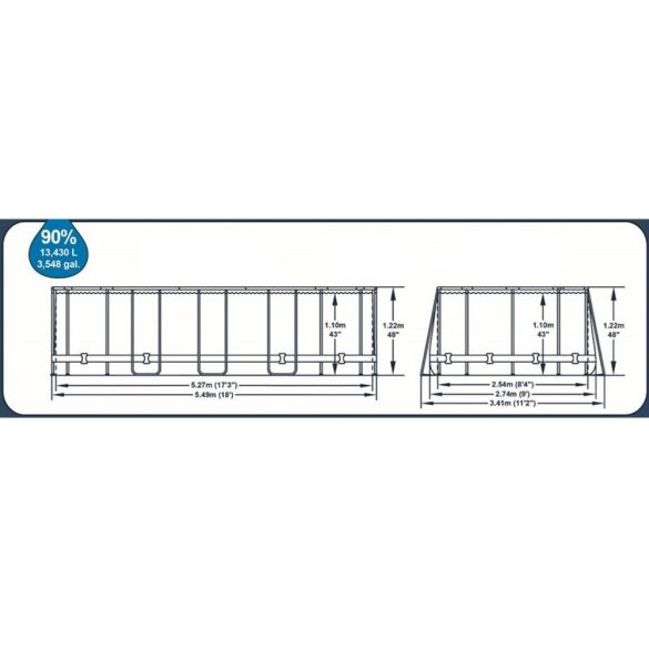 BESTWAY Power Steel csővázas medence szett, 549 x 274 x 122 cm, ovális, papírszűrős, létrával, ChemConnect adagolóval, takaróponyvával (56710)