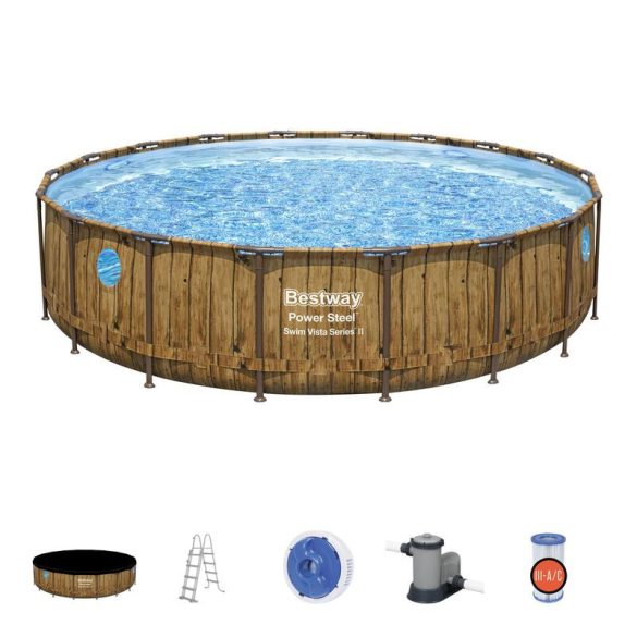 Bestway® Power Steel™ medence, Vista sorozat, 56977, szűrő, szivattyú, létra, ponyva, ChemConnect™ a