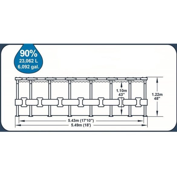 BESTWAY Power Steel csővázas medence szett, 549 x 122 cm, papírszűrővel, létrával, takaróponyvával, ChemConnect adagolóval (56977)