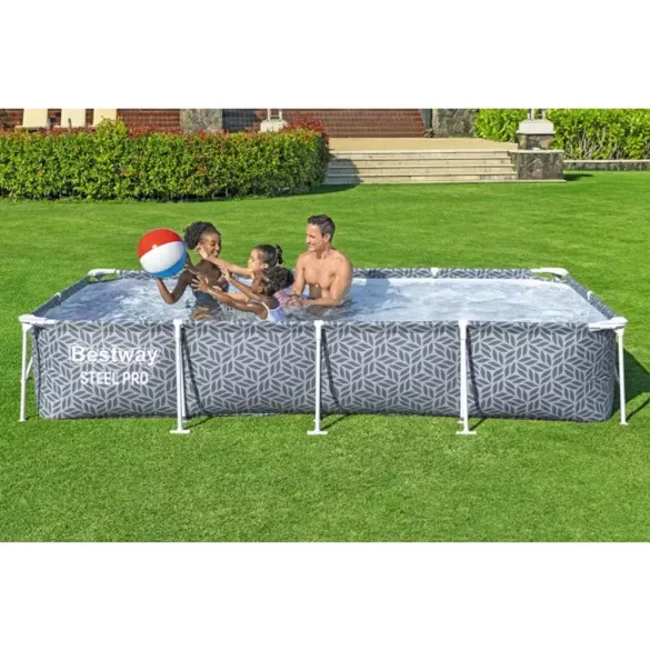 BESTWAY Steel Pro csővázas medence, 366 × 201 × 66 cm, tartozékok nélkül, téglalap alakú, leeresztőszeleppel (561FT)