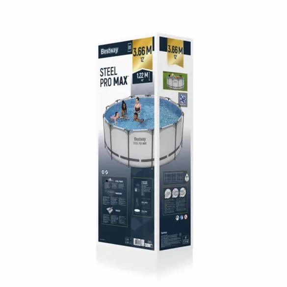 BESTWAY Steel Pro Max csővázas medence szett, 366 x 122 cm, papírszűrős, létrával, takaróponyvával (56420)