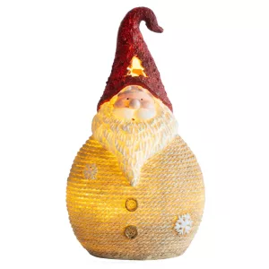MagicHome karácsonyi dekoráció, közepes gömbölyű Mikulás, poligyanta, 28,5 cm, LED világítással, 3x AAA elemes