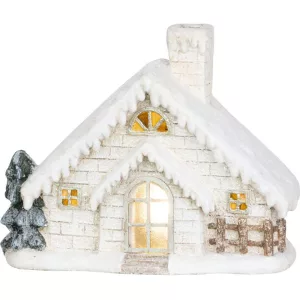 MagicHome karácsonyi dekoráció, házikó kéménnyel, LED, kerámia, 40 cm