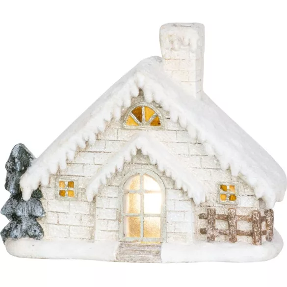 MagicHome karácsonyi dekoráció, házikó kéménnyel, LED, kerámia, 40 cm