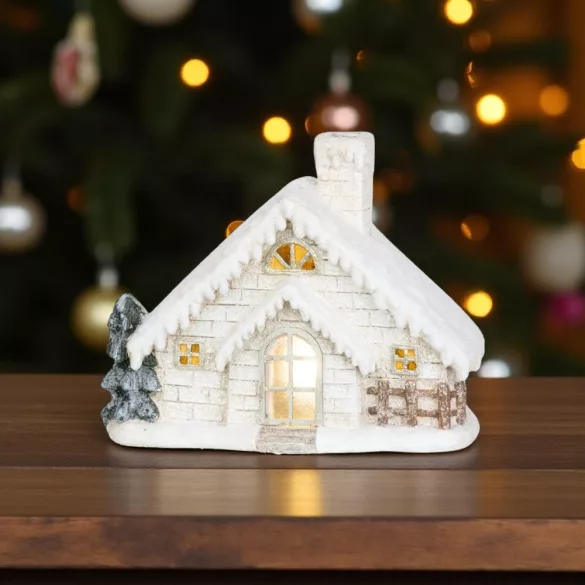 MagicHome karácsonyi dekoráció, házikó kéménnyel, LED, kerámia, 40 cm