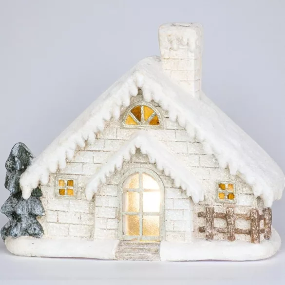 MagicHome karácsonyi dekoráció, házikó kéménnyel, LED, kerámia, 40 cm