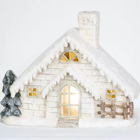 MagicHome karácsonyi dekoráció, házikó kéménnyel, LED, kerámia, 40 cm