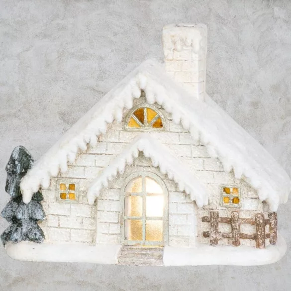 MagicHome karácsonyi dekoráció, házikó kéménnyel, LED, kerámia, 40 cm