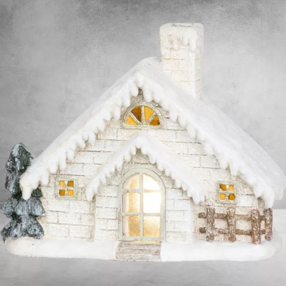 MagicHome karácsonyi dekoráció, házikó kéménnyel, LED, kerámia, 40 cm