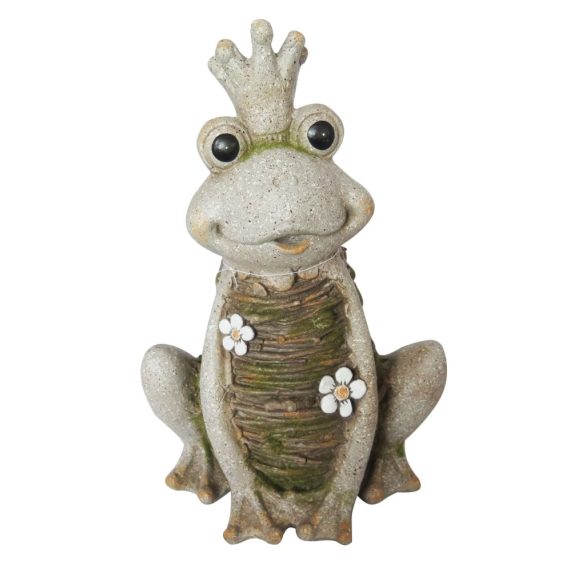 Kerti dekoráció, MagicHome Gecco, béka királynő koronával, szürke, 29 x 23 x 43 cm, magnézia