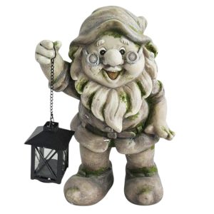 Kerti dekoráció, MagicHome Gecco, törpe lámpással, szürke, 24 x 21 x 36 cm, magnézia