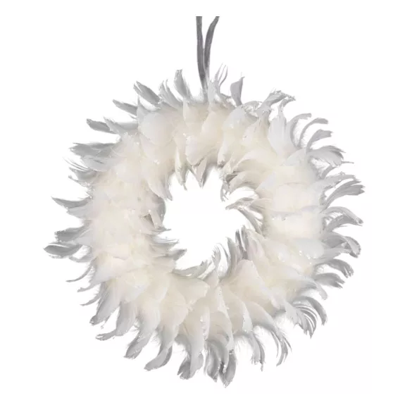 MagicHome karácsonyi koszorú, pelyhes, fehér, felfüggeszthető, 35 cm