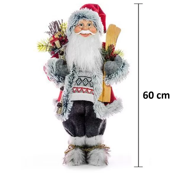 MagicHome karácsonyi dekoráció, Mikulás sítalppal és fával, 60 cm