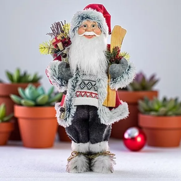 MagicHome karácsonyi dekoráció, Mikulás sítalppal és fával, 60 cm