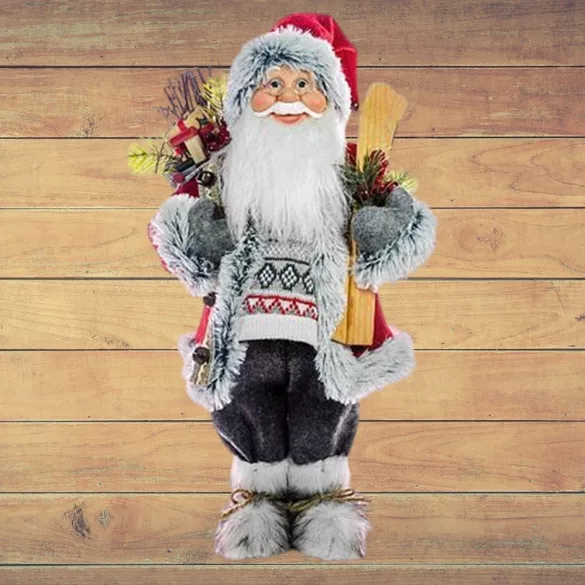 MagicHome karácsonyi dekoráció, Mikulás sítalppal és fával, 60 cm