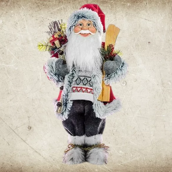 MagicHome karácsonyi dekoráció, Mikulás sítalppal és fával, 60 cm
