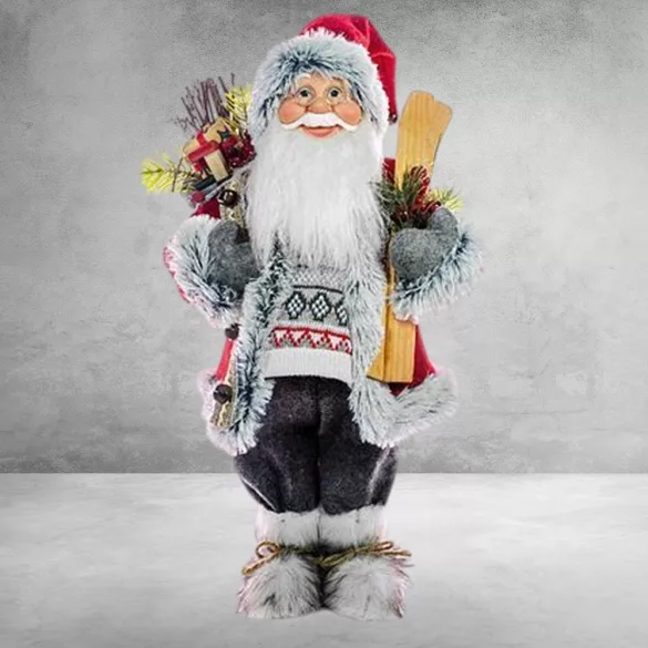 MagicHome karácsonyi dekoráció, Mikulás sítalppal és fával, 60 cm