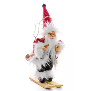 MagicHome karácsonyi dekoráció, Mikulás sítalpon 2, függeszthető, 18 cm