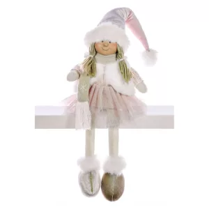 MagicHome karácsonyi dekoráció, kislány rózsaszín szoknyában, 33 cm