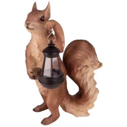   Kerti dekoráció, MagicHome Gecco, mókus lámpással, barna, 29 x 19 x 41 cm, poligyanta