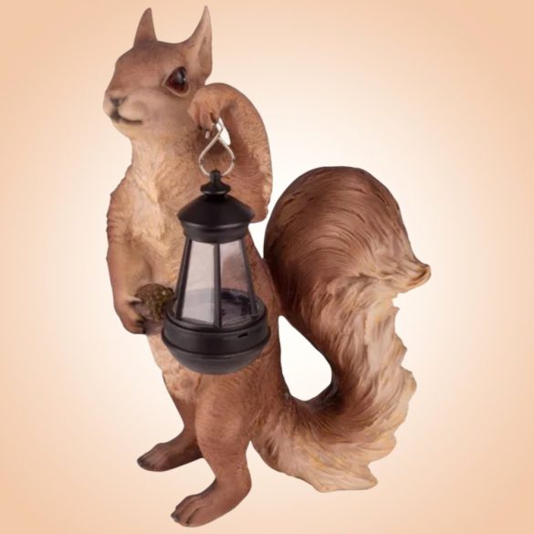 Kerti dekoráció, MagicHome Gecco, mókus lámpással, barna, 29 x 19 x 41 cm, poligyanta