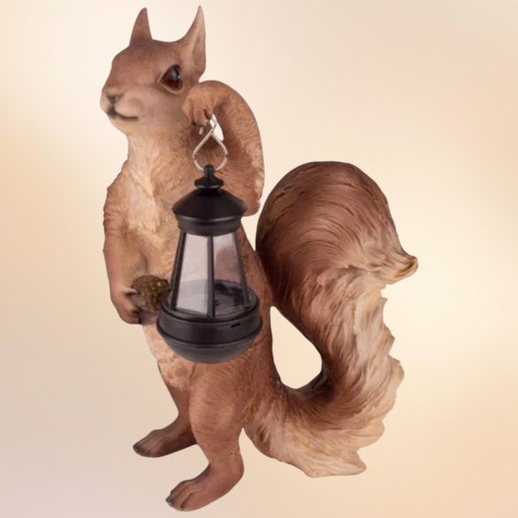 Kerti dekoráció, MagicHome Gecco, mókus lámpással, barna, 29 x 19 x 41 cm, poligyanta