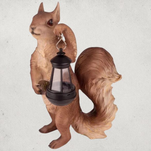 Kerti dekoráció, MagicHome Gecco, mókus lámpással, barna, 29 x 19 x 41 cm, poligyanta