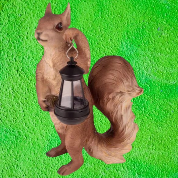 Kerti dekoráció, MagicHome Gecco, mókus lámpással, barna, 29 x 19 x 41 cm, poligyanta