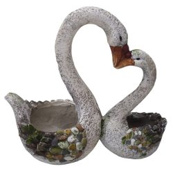   Kerti dekoráció, MagicHome Gecco, hattyúpár, fehér, 49 x 23 x 45 cm, magnézia, egyben virágtartó is