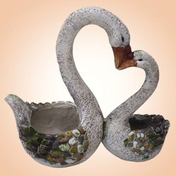 Kerti dekoráció, MagicHome Gecco, hattyúpár, fehér, 49 x 23 x 45 cm, magnézia, egyben virágtartó is