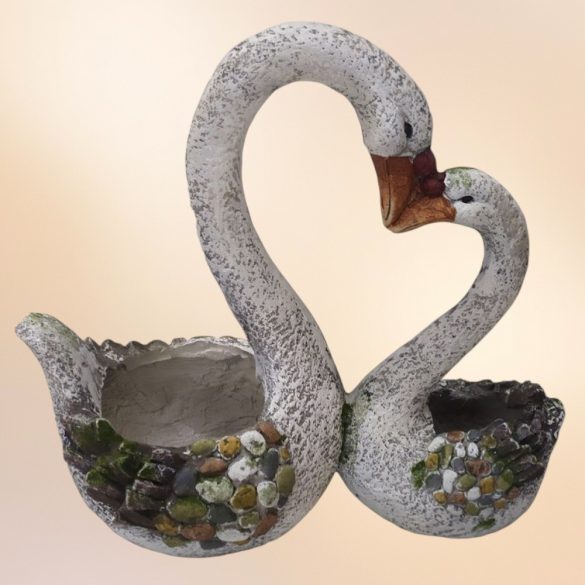 Kerti dekoráció, MagicHome Gecco, hattyúpár, fehér, 49 x 23 x 45 cm, magnézia, egyben virágtartó is