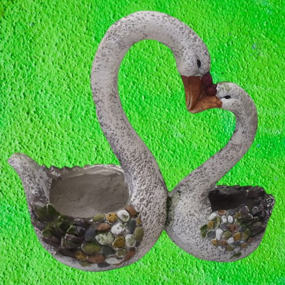 Kerti dekoráció, MagicHome Gecco, hattyúpár, fehér, 49 x 23 x 45 cm, magnézia, egyben virágtartó is