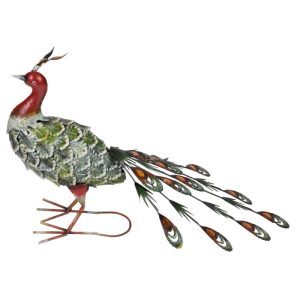 Kerti dekoráció, MagicHome Mecco, páva, zöld, 62 x 23 x 43 cm, fém