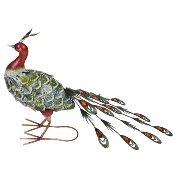 Kerti dekoráció, MagicHome Mecco, páva, zöld, 62 x 23 x 43 cm, fém